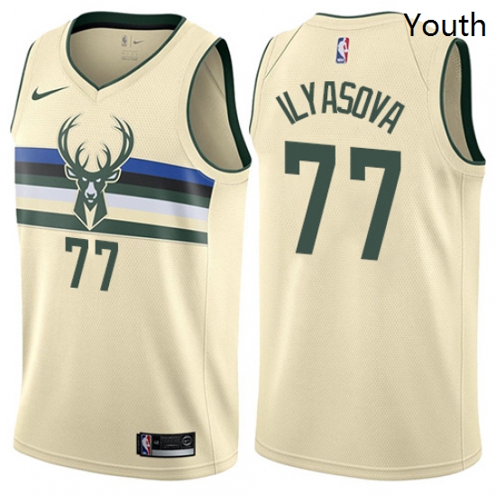 Youth Nike Milwaukee Bucks 77 Ersan Ilyasova Swingman Cream NBA Jersey City Edition