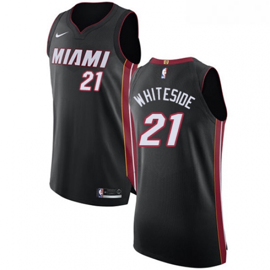 Youth Nike Miami Heat 21 Hassan Whiteside Authentic Black Road NBA Jersey Icon Edition