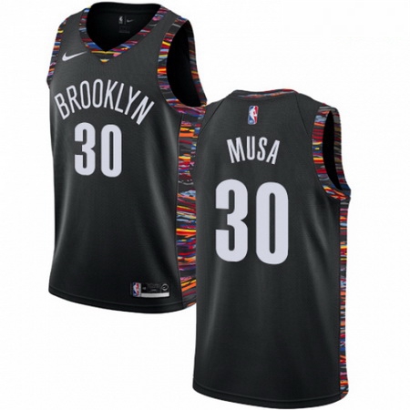 Mens Nike Brooklyn Nets 30 Dzanan Musa Swingman Black NBA Jersey 2018 19 City Edition