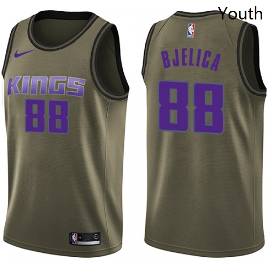 Youth Nike Sacramento Kings 88 Nemanja Bjelica Swingman Green Salute to Service NBA Jersey