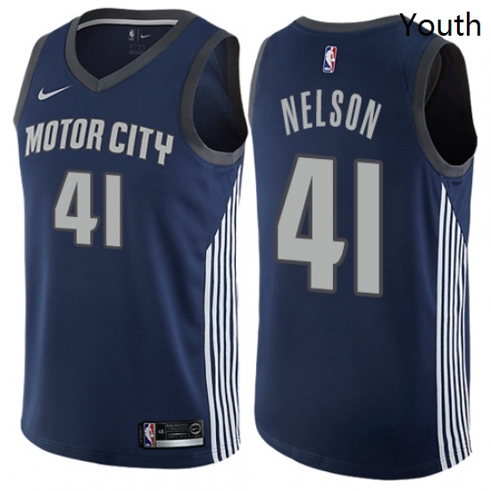 Youth Nike Detroit Pistons 41 Jameer Nelson Swingman Navy Blue NBA Jersey City Edition