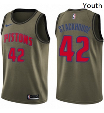 Youth Nike Detroit Pistons 42 Jerry Stackhouse Swingman Green Salute to Service NBA Jersey