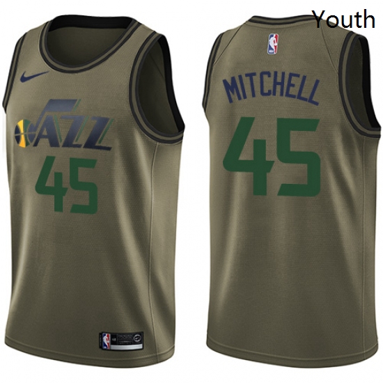 Youth Nike Utah Jazz 45 Donovan Mitchell Swingman Green Salute to Service NBA Jersey