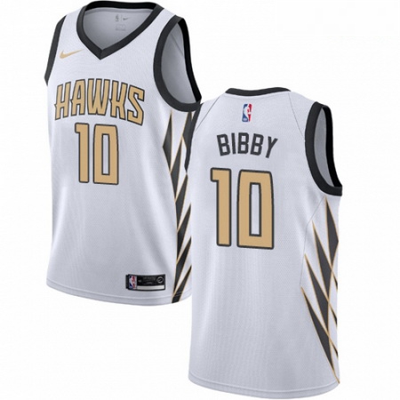 Mens Nike Atlanta Hawks 10 Mike Bibby Swingman White NBA Jersey City Edition