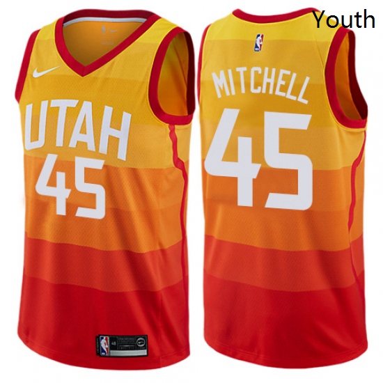 Youth Nike Utah Jazz 45 Donovan Mitchell Swingman Orange NBA Jersey City Edition