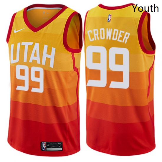 Youth Nike Utah Jazz 99 Jae Crowder Swingman Orange NBA Jersey City Edition