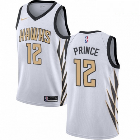 Mens Nike Atlanta Hawks 12 Taurean Prince Swingman White NBA Jersey City Edition