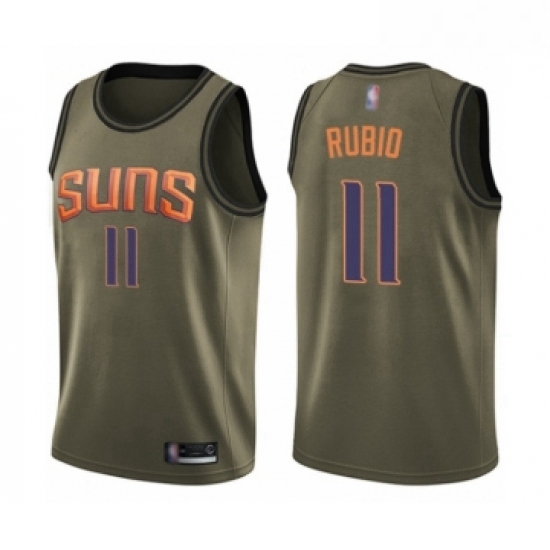 Youth Phoenix Suns 11 Ricky Rubio Swingman Green Salute to Service Basketball Jersey