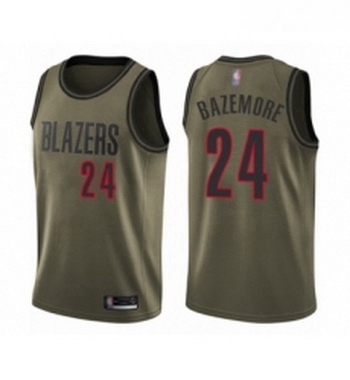 Youth Portland Trail Blazers 24 Kent Bazemore Swingman Green Salute to Service Basketball Jersey