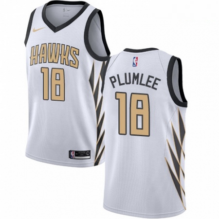 Mens Nike Atlanta Hawks 18 Miles Plumlee Swingman White NBA Jersey City Edition