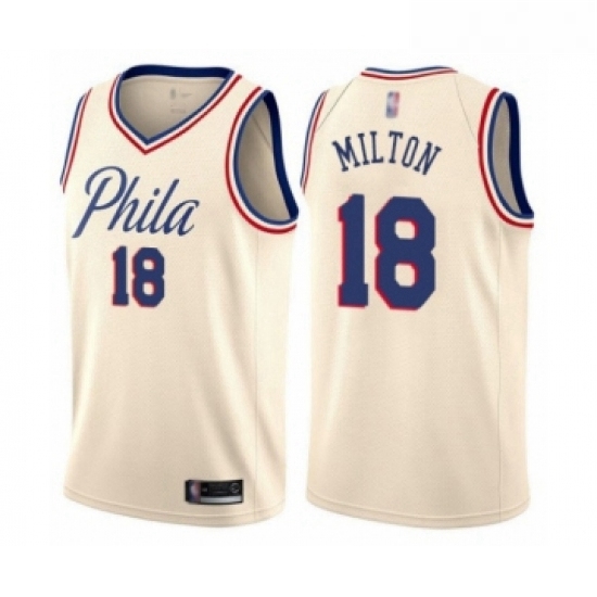 Youth Philadelphia 76ers 18 Shake Milton Swingman Cream Basketball Jersey City Edition