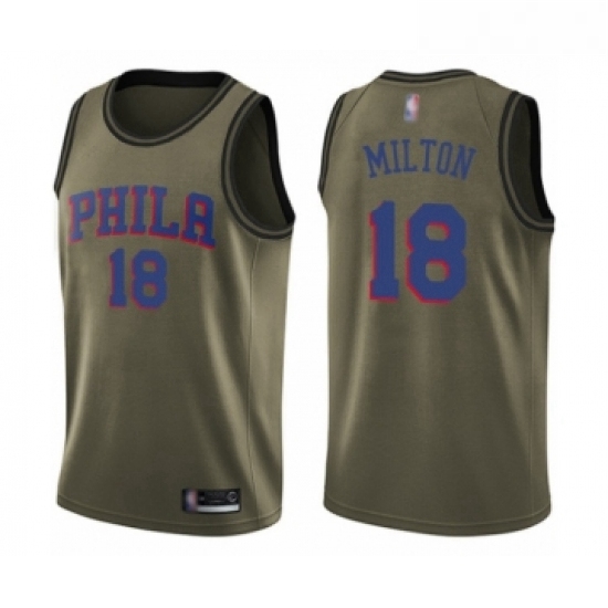 Youth Philadelphia 76ers 18 Shake Milton Swingman Green Salute to Service Basketball Jersey