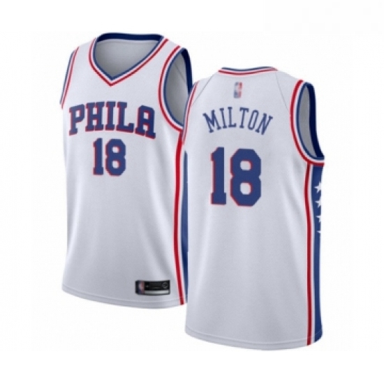 Youth Philadelphia 76ers 18 Shake Milton Swingman White Basketball Jersey Association Edition