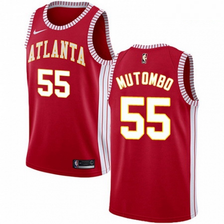 Mens Nike Atlanta Hawks 55 Dikembe Mutombo Authentic Red NBA Jer