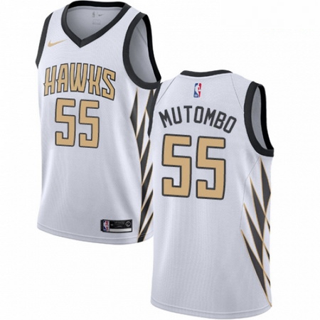 Mens Nike Atlanta Hawks 55 Dikembe Mutombo Swingman White NBA Jersey City Edition