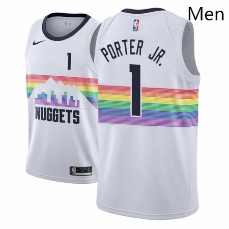 Men NBA 2018 19 Denver Nuggets 1 Michael Porter Jr City Edition White Jersey