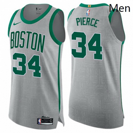 Mens Nike Boston Celtics 34 Paul Pierce Authentic Gray NBA Jersey City Edition