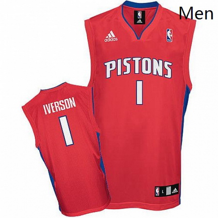 Mens Adidas Detroit Pistons 1 Allen Iverson Swingman Red NBA Jer