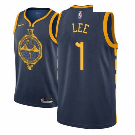 Men NBA 2018 19 Golden State Warriors 1 Damion Lee City Edition Navy Jersey