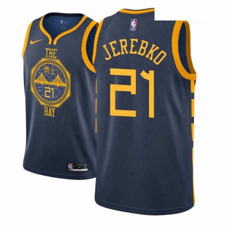 Men NBA 2018 19 Golden State Warriors 21 Jonas Jerebko City Edition Navy Jersey