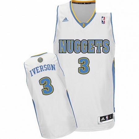 Mens Adidas Denver Nuggets 3 Allen Iverson Swingman White Home N