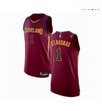 Mens Cleveland Cavaliers 1 Nik Stauskas Authentic Maroon Basketball Jersey Icon Edition