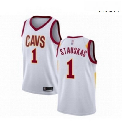 Mens Cleveland Cavaliers 1 Nik Stauskas Authentic White Basketball Jersey Association Edition