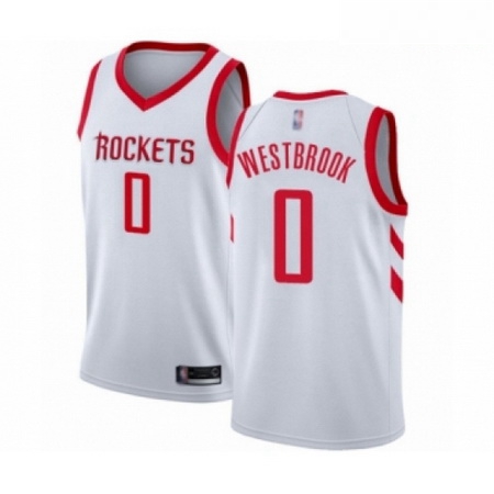 Mens Houston Rockets 0 Russell Westbrook Authentic White Basketb