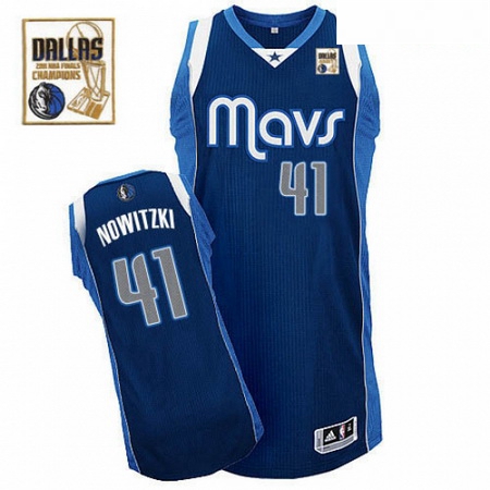 Mens Adidas Dallas Mavericks 41 Dirk Nowitzki Authentic Navy Blue Alternate Champions Patch NBA Jers