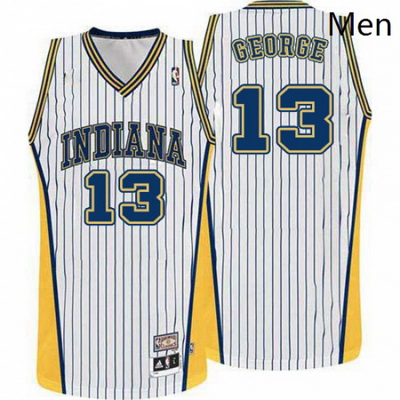 Mens Adidas Indiana Pacers 13 Paul George Authentic White Throwback NBA Jersey