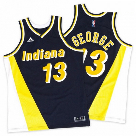 Mens Adidas Indiana Pacers 13 Paul George Swingman NavyGold Throwback NBA Jersey