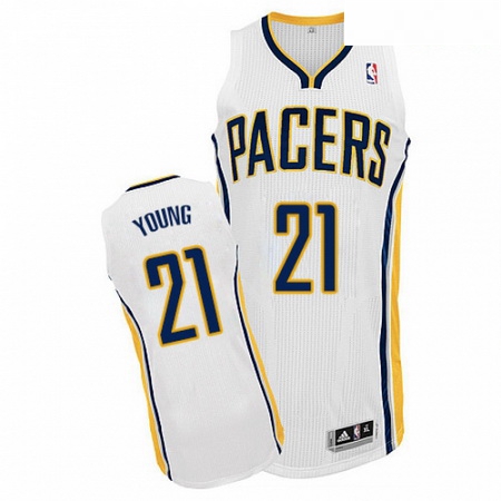 Mens Adidas Indiana Pacers 21 Thaddeus Young Authentic White Hom