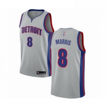 Mens Detroit Pistons 8 Markieff Morris Authentic Silver Basketball Jersey Statement Edition