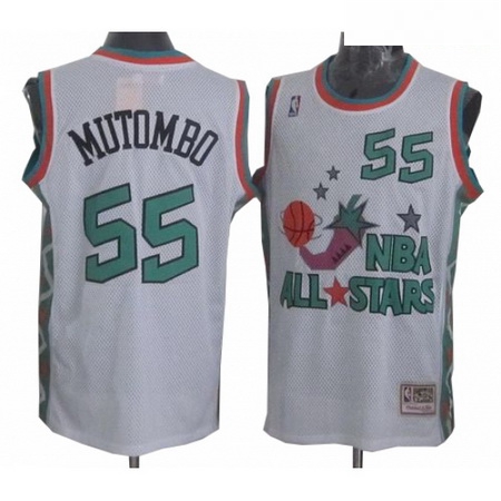 Mens Mitchell and Ness Denver Nuggets 55 Dikembe Mutombo Authentic White 1996 All Star Throwback NBA