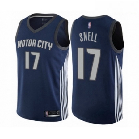 Mens Detroit Pistons 17 Tony Snell Authentic Navy Blue Basketball Jersey City Edition