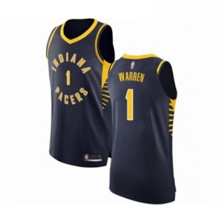 Mens Indiana Pacers 1 TJ Warren Authentic Navy Blue Basketball J