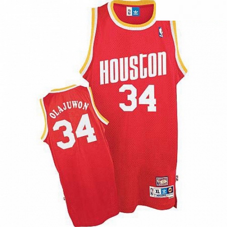 Mens Mitchell and Ness Houston Rockets 34 Hakeem Olajuwon Authentic Red Throwback NBA Jersey