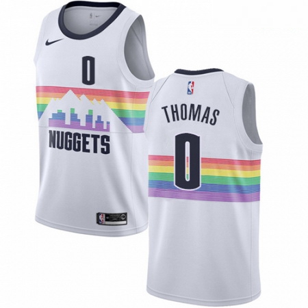 Mens Nike Denver Nuggets 0 Isaiah Thomas Swingman White NBA Jersey City Edition