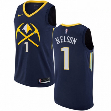 Mens Nike Denver Nuggets 1 Jameer Nelson Authentic Navy Blue NBA Jersey City Edition