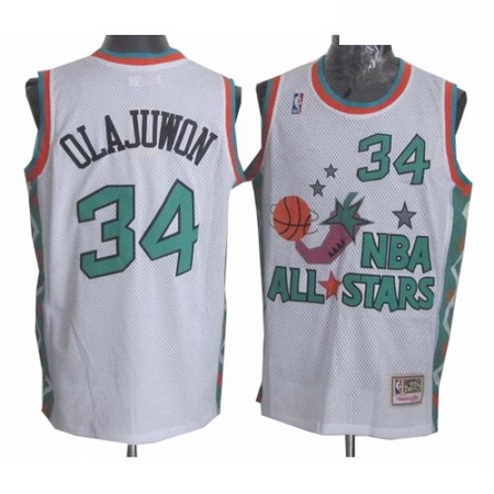 Mens Mitchell and Ness Houston Rockets 34 Hakeem Olajuwon Swingman White 1996 All Star Throwback NBA