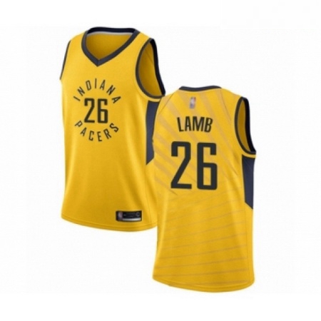 Mens Indiana Pacers 26 Jeremy Lamb Authentic Gold Basketball Jersey Statement Edition