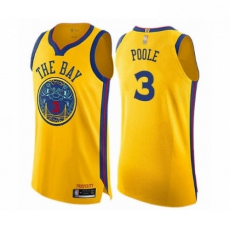 Mens Golden State Warriors 3 Jordan Poole Authentic Gold Basketball Jersey City Edition