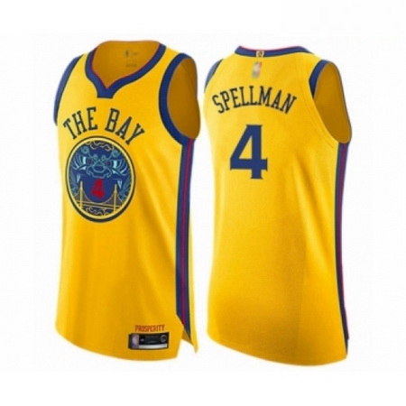 Mens Golden State Warriors 4 Omari Spellman Authentic Gold Basketball Jersey City Edition