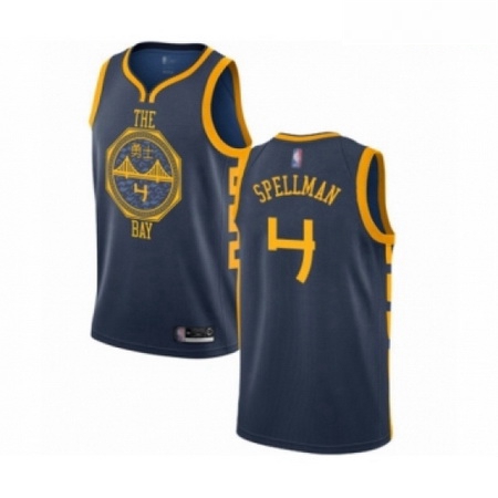 Mens Golden State Warriors 4 Omari Spellman Authentic Navy Blue Basketball Jersey City Edition