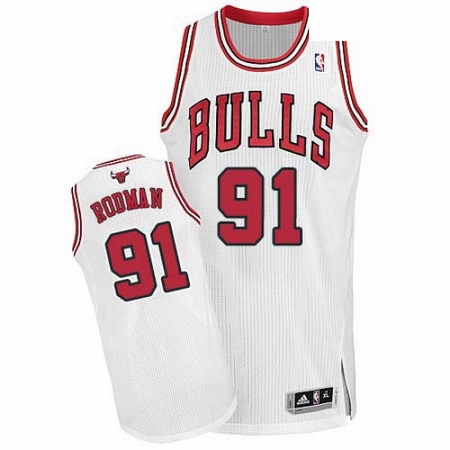 Mens Adidas Chicago Bulls 91 Dennis Rodman Authentic White Home 