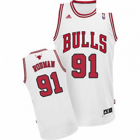Mens Adidas Chicago Bulls 91 Dennis Rodman Swingman White Home N
