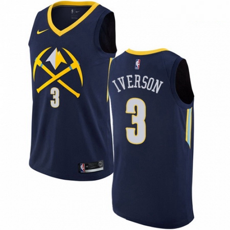 Mens Nike Denver Nuggets 3 Allen Iverson Authentic Navy Blue NBA