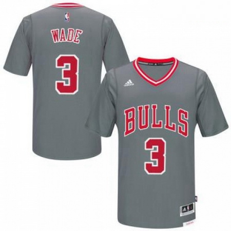 Mens Chicago Bulls 3 Dwyane Wade adidas Gray Pride Swingman Sleeved Jersey