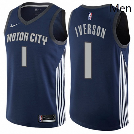 Mens Nike Detroit Pistons 1 Allen Iverson Swingman Navy Blue NBA