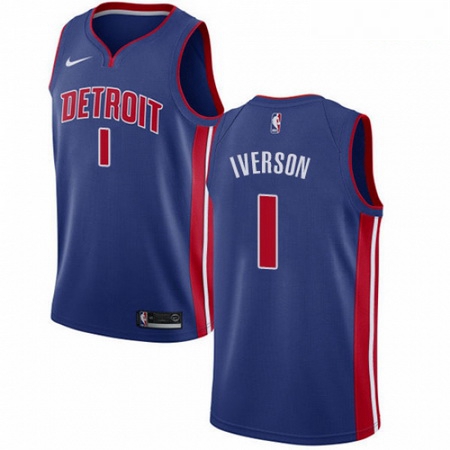Mens Nike Detroit Pistons 1 Allen Iverson Swingman Royal Blue Ro